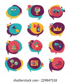 Birthday bubble speech banner design flat background set, eps10