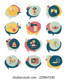 Birthday bubble speech banner design flat background set, eps10