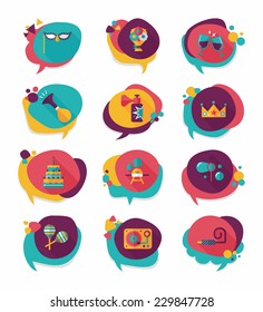 Birthday bubble speech banner design flat background set, eps10