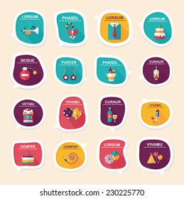 Birthday bubble speech banner design flat background set, eps10