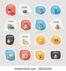 Birthday bubble speech banner design flat background set, eps10