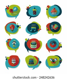 Birthday bubble speech banner design flat background set, eps10