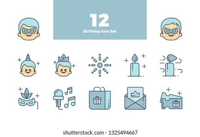 Birthday Bundle Set Icon with Stroke