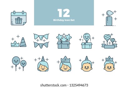 Birthday Bundle Set Icon with Stroke
