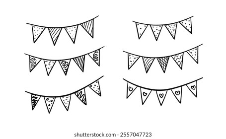 Birthday bunting outline collection illustration