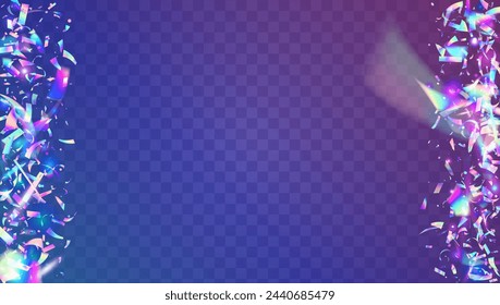 Birthday Burst. Happy Template. Festive Effect. Party Ribbon. Light Holographic Illustration. Abstract Design. Blue Laser Confetti. Falling Paper. Pink Birthday Burst