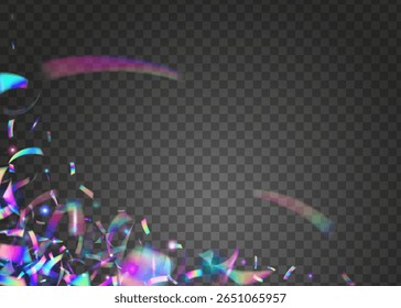 Birthday Burst. Purple Retro Ribbon. Carnival Confetti. Surprise Banner. Glare Sparkle. Unicorn Poster. Foil Iridescent Serpentine. Festive Background. Blue Birthday Burst