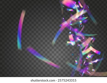 Birthday Burst. Retro Iridescent Serpentine. Neon Glitter. Happy Element. Abstract Tinsel. Carnival Ribbon. Purple Foil Background. Isolated Flag. Pink Birthday Burst