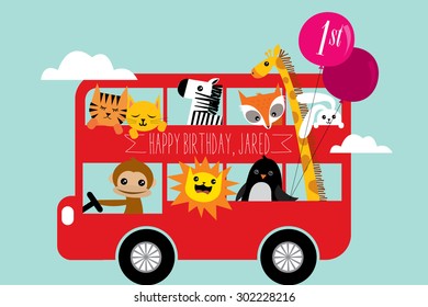 birthday bus greeting template vector/illustration