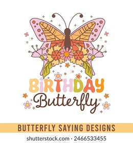 Birthday butterfly floral retro design, floral retro butterfly designs