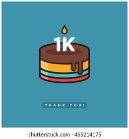 Birthday Cake for 1 Thousand Likes! (Vector Design Template For Social Networks Thanking a Large Number of Subscribers or Followers) 1000