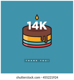 Birthday Cake for 14K Likes! (Vector Design Template For Social Networks Thanking a Large Number of Subscribers or Followers) 14000