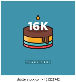 Birthday Cake for 16K Likes! (Vector Design Template For Social Networks Thanking a Large Number of Subscribers or Followers) 16000