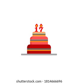 Birthday cake. 17th birthday or sweet seventeen. 17th anniversary cake. congratulations. vector illustration