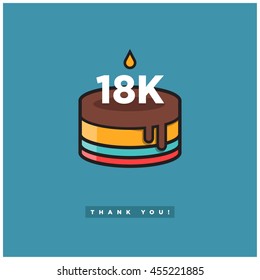 Birthday Cake for 18K Likes! (Vector Design Template For Social Networks Thanking a Large Number of Subscribers or Followers) 18000