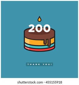 Birthday Cake for 200 Likes! (Vector Design Template For Social Networks Thanking a Large Number of Subscribers or Followers)