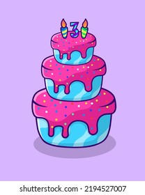 birthday cake 3 year vector Illustration