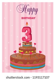 birthday cake 3 years set vector