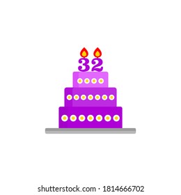 Birthday cake. 32nd birthday. 32nd anniversary cake. congratulations. vector illustration