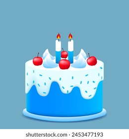 birthday cake 3d illustration in blue and white color. vector illustration