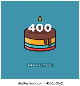 Birthday Cake for 400 Likes! (Vector Design Template For Social Networks Thanking a Large Number of Subscribers or Followers)
