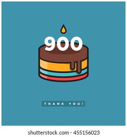 Birthday Cake for 900 Likes! (Vector Design Template For Social Networks Thanking a Large Number of Subscribers or Followers)