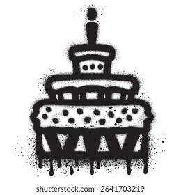 Birthday cake adorned with candles in graffiti style with black spray paint. vector illustration.