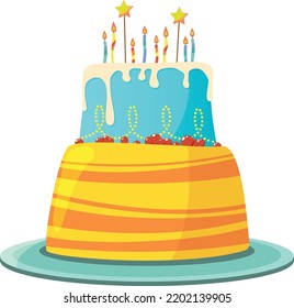 Birthday cake. Anniversary celebration symbol. Cartoon dripping bakery