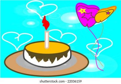 the birthday cake and balloons