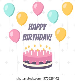 Birthday Cake and Balloons Vector Greeting Card