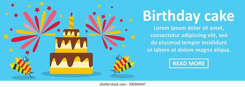 Birthday cake banner horizontal concept. Flat illustration of birthday cake banner horizontal vector concept for web