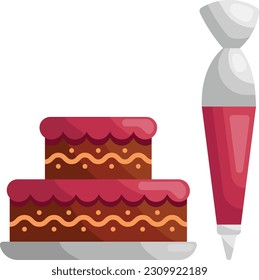 El concepto de pastel de cumpleaños está siendo Preparado, la pastelería semiacabada con diseño de icono de vector de cañón de hielo, el símbolo de panadería y productos horneados, el signo de educación culinaria y de cocina, la ilustración de material de desarrollo de recetas
