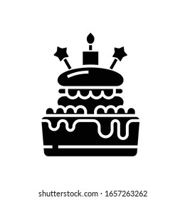 Birthday cake black icon, concept illustration, vector flat symbol, glyph sign.