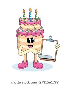 birthday cake blank note groovy cartoon illustration