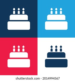 Birthday Cake blue and red four color minimal icon set