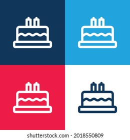 Torta de cumpleaños azul y rojo cuatro colores conjunto mínimo de iconos