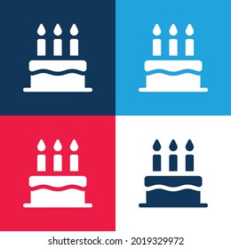Torta de cumpleaños azul y rojo cuatro colores conjunto mínimo de iconos