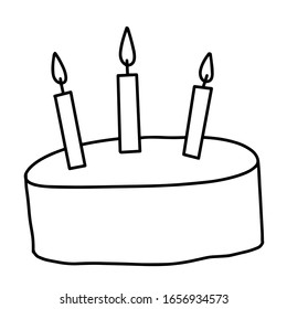 Birthday cake with burning candles. Isolated on a white background. Vector illustration.