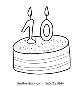 Birthday cake with burning candles. Isolated on a white background. Vector illustration.