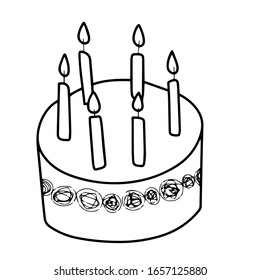 Birthday cake with burning candles. Isolated on a white background. Vector illustration.