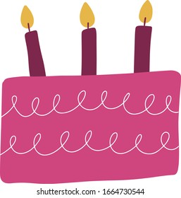 Birthday cake with burning candles. Isolated on a white background. Vector illustration.