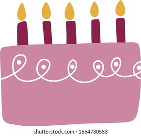 Birthday cake with burning candles. Isolated on a white background. Vector illustration.