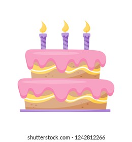 Birthday cake with burning candles vector Illustration on a white background