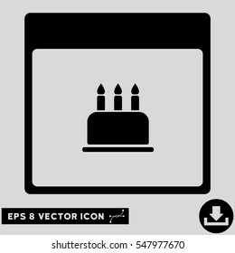 Birthday Cake Calendar Page icon. Vector EPS illustration style is flat iconic symbol, black color.