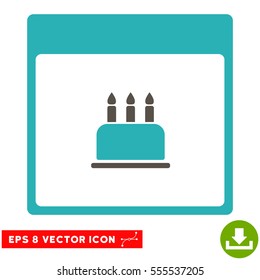 Birthday Cake Calendar Page icon. Vector EPS illustration style is flat iconic bicolor symbol, grey and cyan colors.
