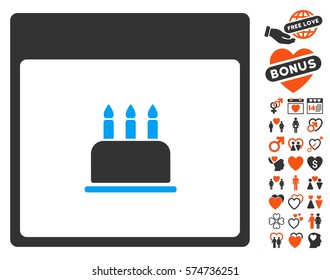Birthday Cake Calendar Page icon with bonus decoration images. Vector illustration style is flat iconic elements for web design, app user interfaces.