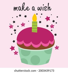 Birthday cake and candle for birthday card