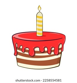 Birthday cake with candle. Cartoon. Vector illustration