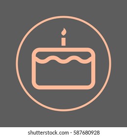 Birthday cake with candle circular line icon. Round colorful sign. Flat style vector symbol