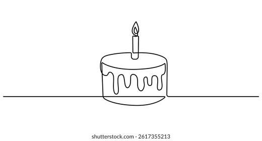 Birthday Cake with Candle Continuous One Line Drawing. Cake Trendy Minimalist Vector Illustration. Birthday Symbol One Line Abstract Drawing Minimalist Contour Style for Modern Design. Not AI